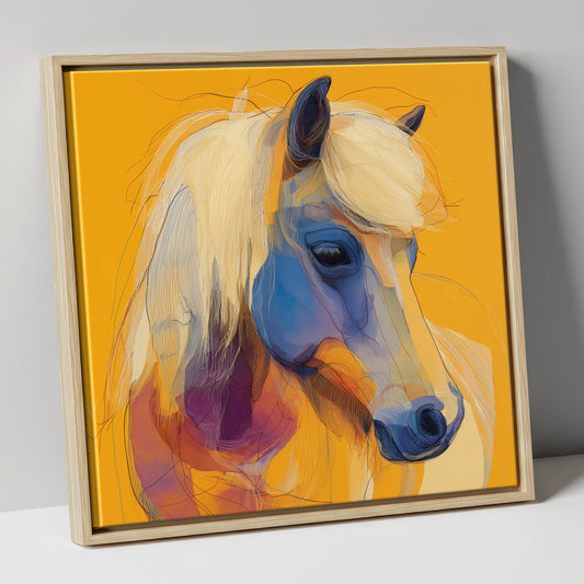 Cobalt and Gold Contour horse breed canvas wall art in natural frame