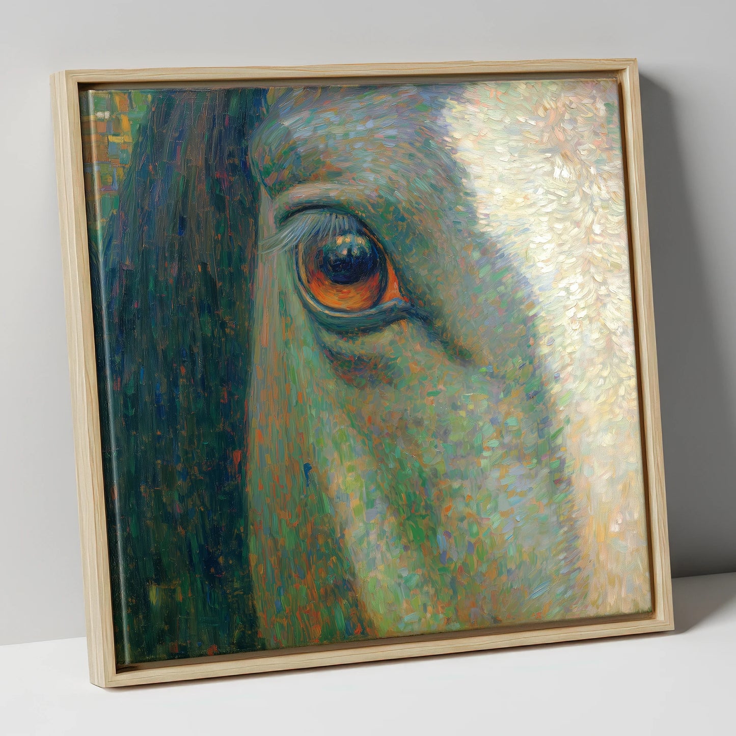 The Luminous Gaze horse portrait canvas wall art in natural frame