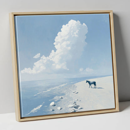 Solitary Coastal Watch horse landscape canvas wall art in natural frame
