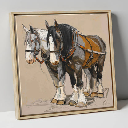 Gentle Giants in Harness horse breed canvas wall art in natural frame