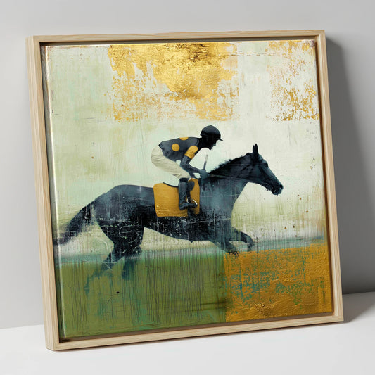 The Golden Furlong racing horse canvas wall art in natural frame