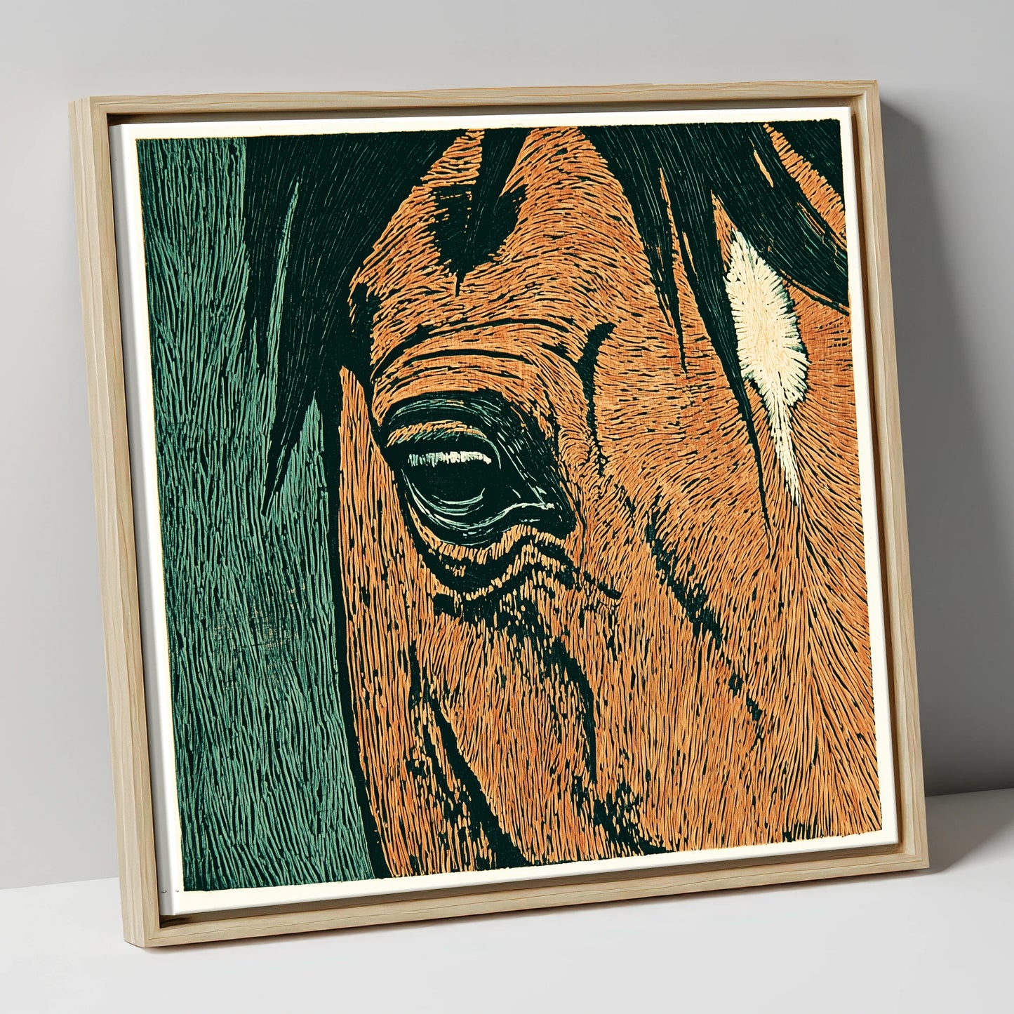 The Chestnut Gaze horse portrait canvas wall art in natural frame