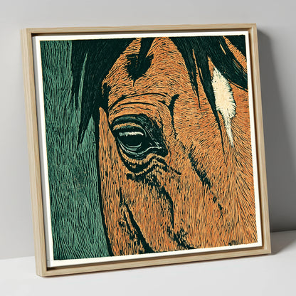The Chestnut Gaze horse portrait canvas wall art in natural frame
