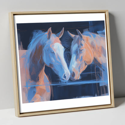 Quiet Communion horse portrait canvas wall art in natural frame
