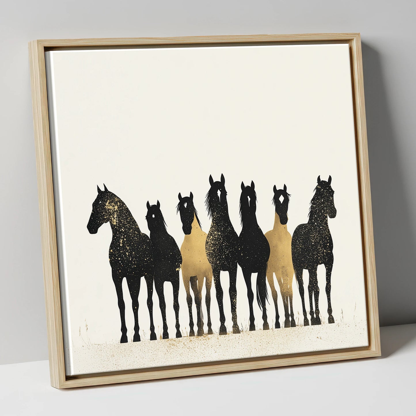 Gilded Companions horse landscape canvas wall art in natural frame