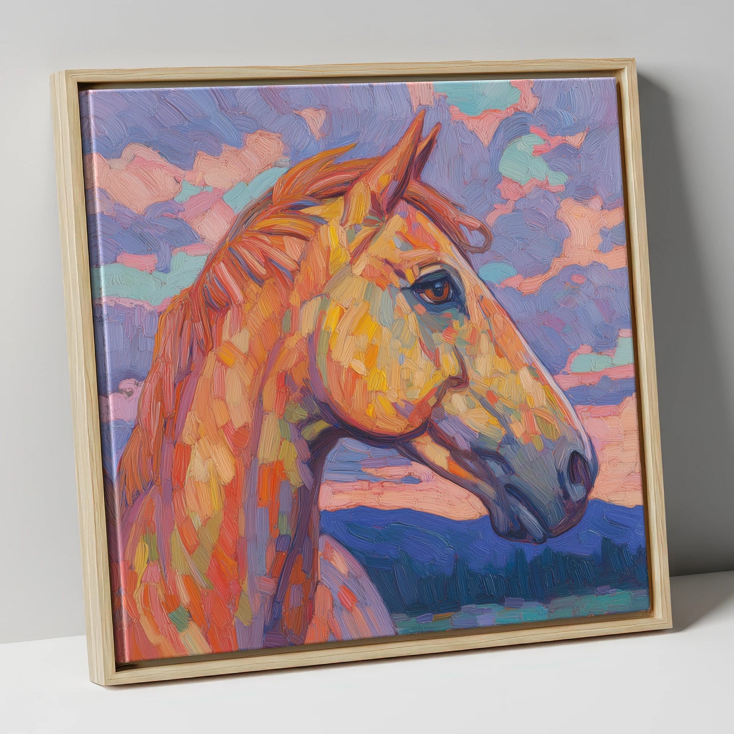 Prismatic Equine Portrait horse portrait canvas wall art in natural frame