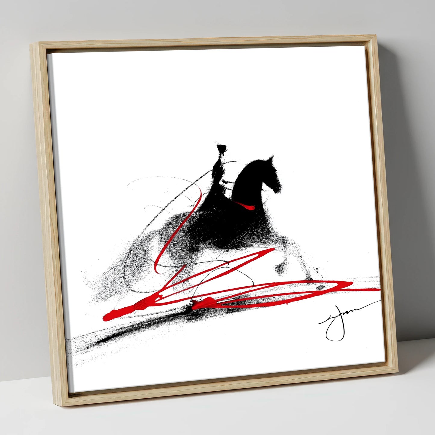 Passion in Passage dressage horse canvas wall art in natural frame