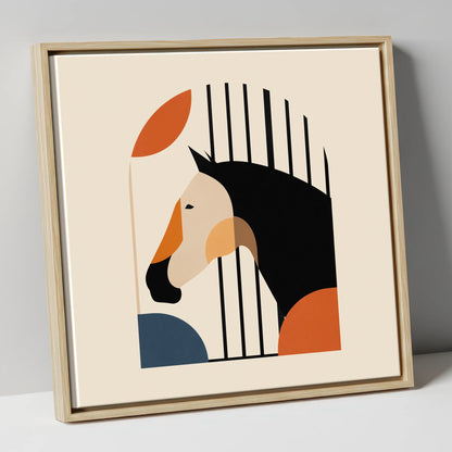 Geometric Stable Profile horse stable canvas wall art in natural frame