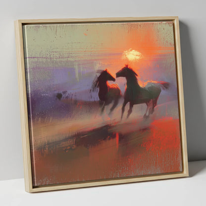 Untamed at Dusk wild horses canvas wall art in natural frame