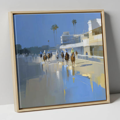 Race Day Reflections racing horse canvas wall art in natural frame