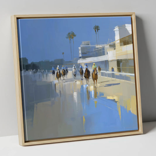 Race Day Reflections racing horse canvas wall art in natural frame