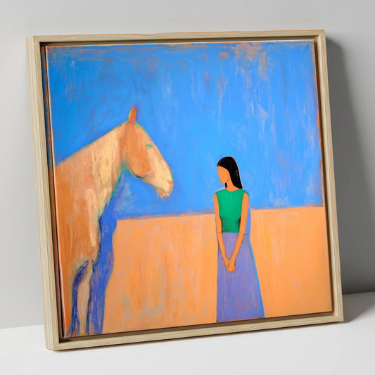 Silent Understanding horse & rider canvas wall art in natural frame