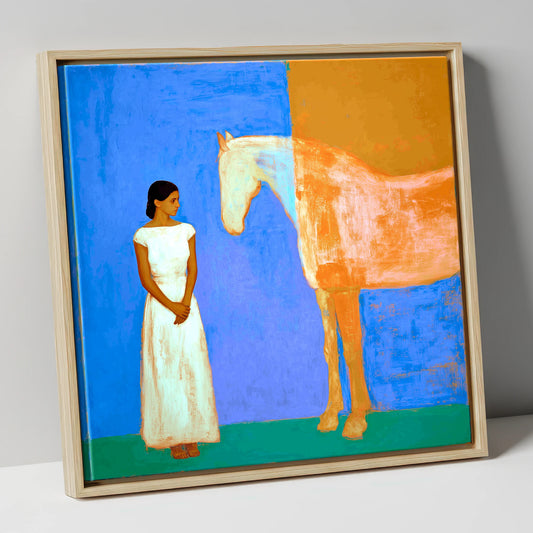 A Silent Understanding horse & rider canvas wall art in natural frame