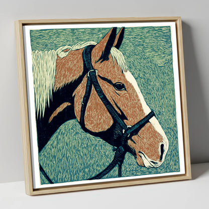 Bold Chestnut Profile horse portrait canvas wall art in natural frame