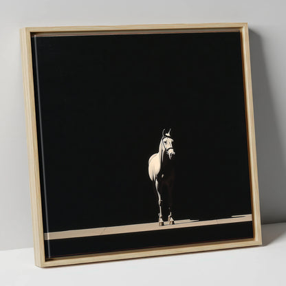 The Midnight Thoroughbred racing horse canvas wall art in natural frame