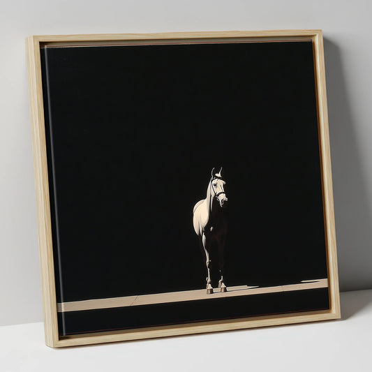 The Midnight Thoroughbred racing horse canvas wall art in natural frame