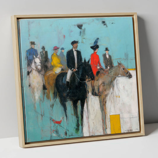 The Paddock Parade racing horse canvas wall art in natural frame