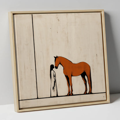 Shared Silence horse & rider canvas wall art in natural frame