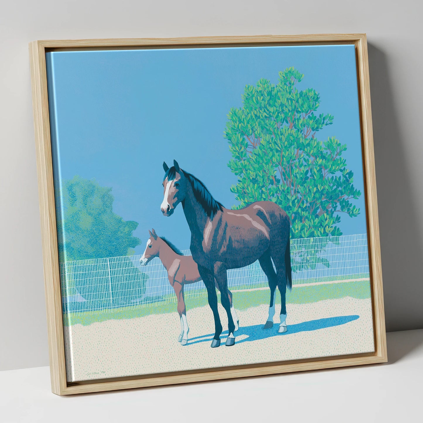 Summer Paddock Serenity mare & foal canvas wall art in natural frame