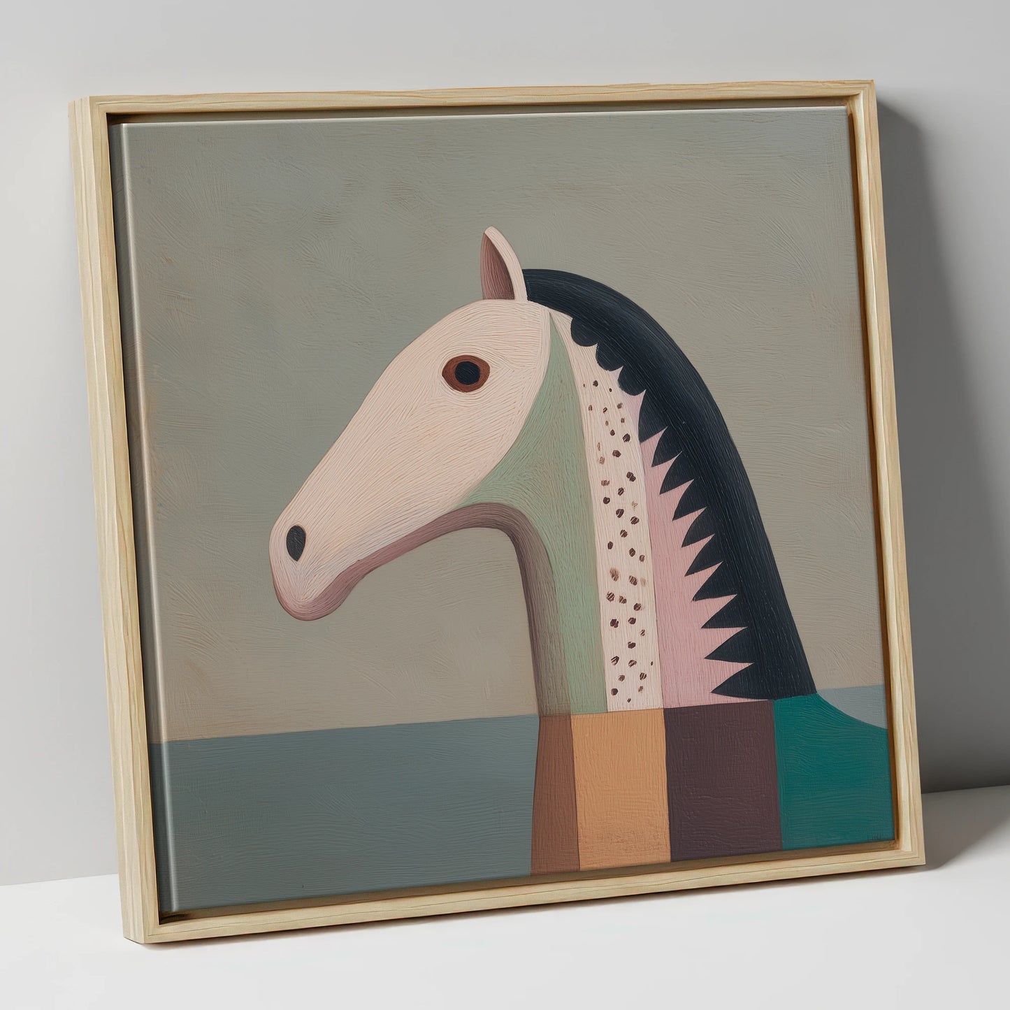 Stylised Equine Profile horse breed canvas wall art in natural frame