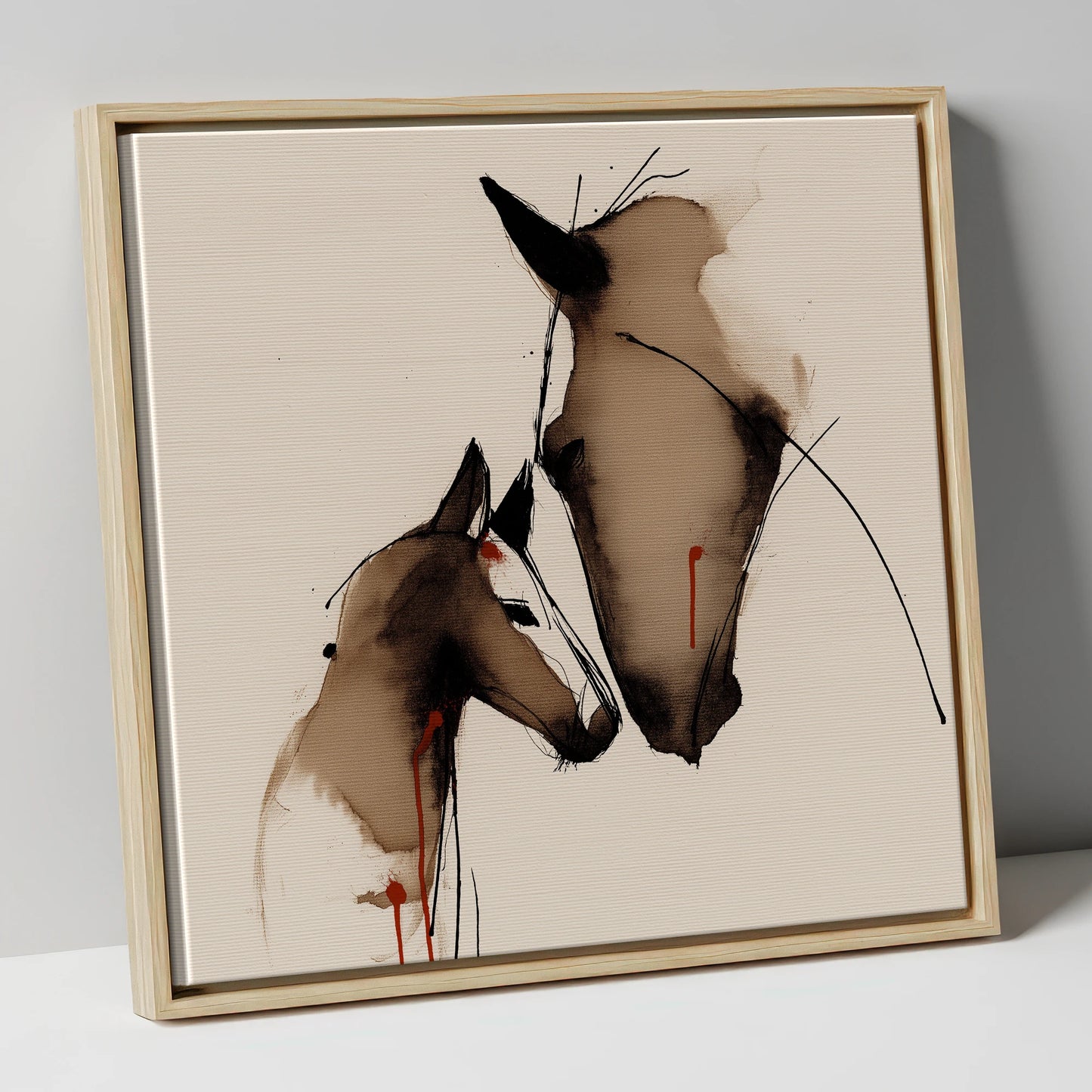 Unbreakable Bond mare & foal canvas wall art in natural frame