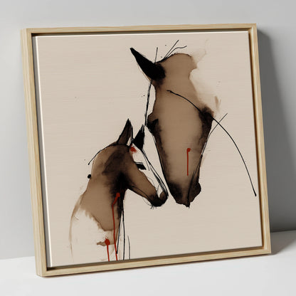 Unbreakable Bond mare & foal canvas wall art in natural frame