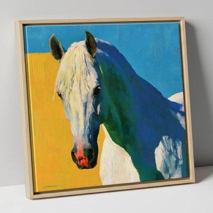 Grey Horse in Vibrant Sunlight horse breed canvas wall art in natural frame