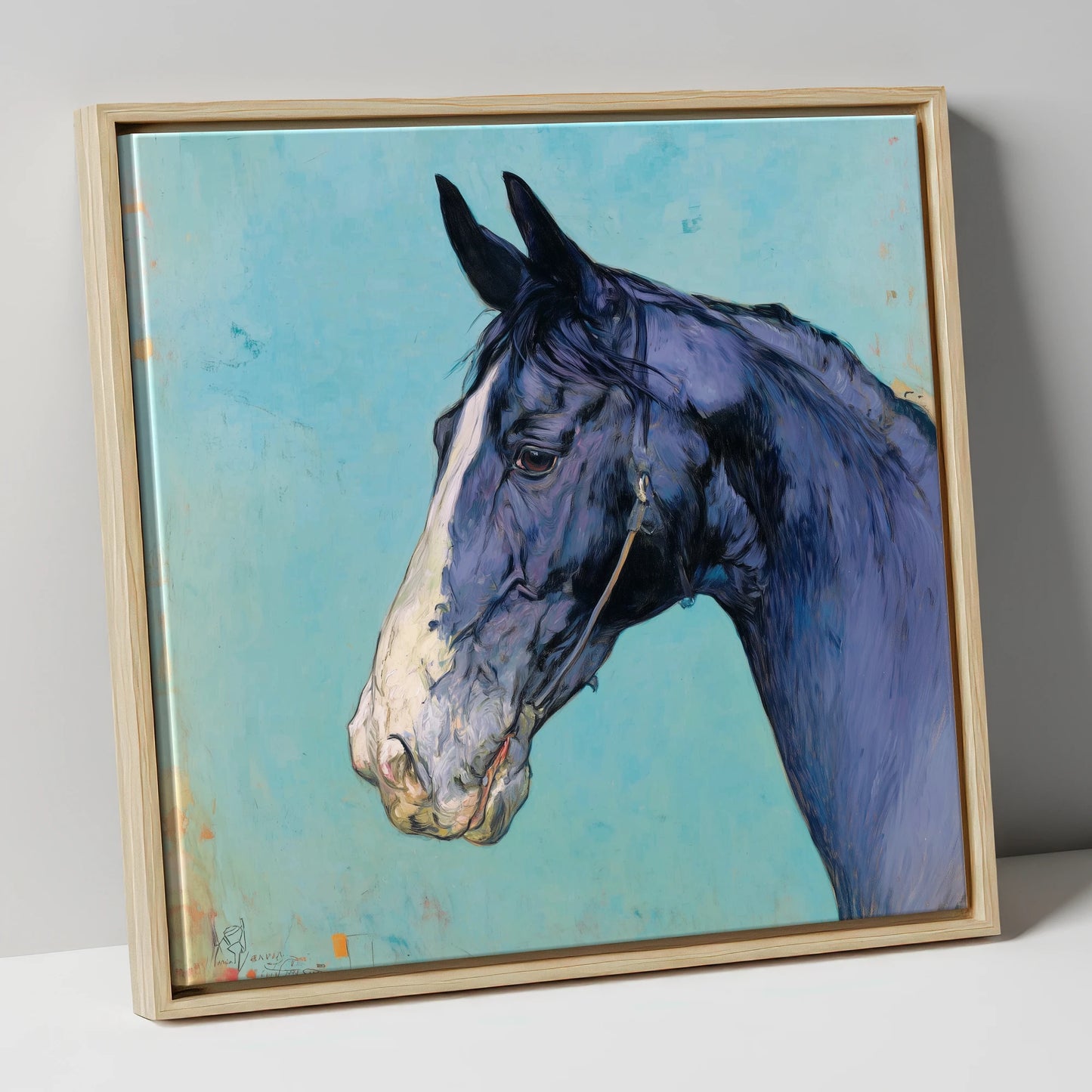 Azure Equine Profile horse portrait canvas wall art in natural frame