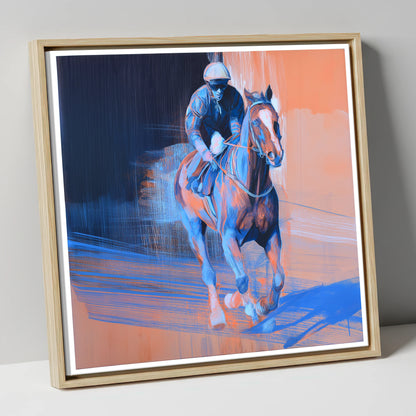 Shadows on the Track racing horse canvas wall art in natural frame