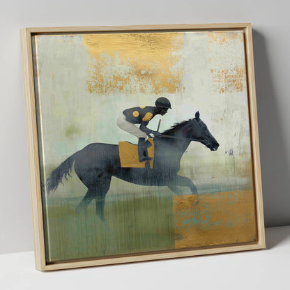 The Gilded Gallop racing horse canvas wall art in natural frame
