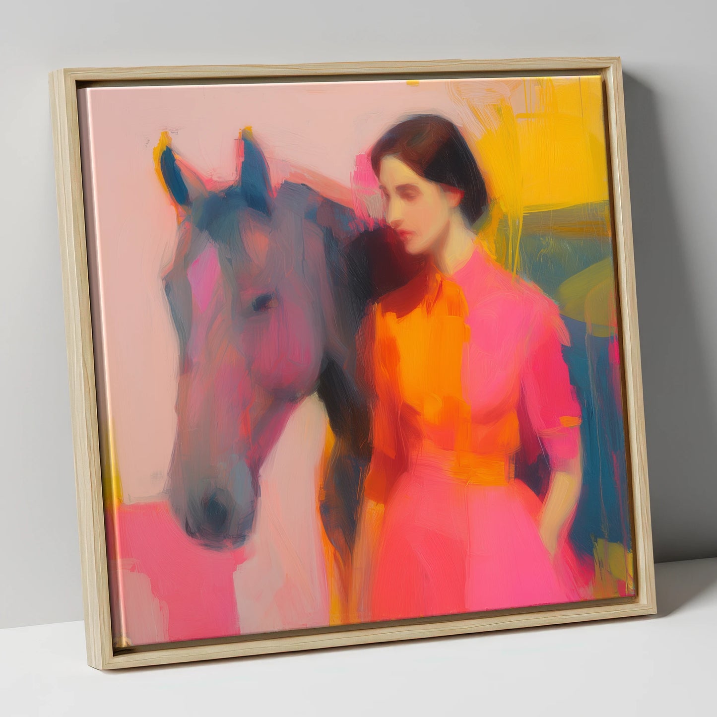 The Vivid Connection horse & rider canvas wall art in natural frame