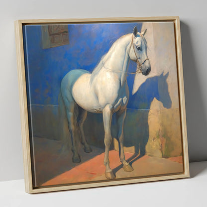 The Azure Courtyard horse breed canvas wall art in natural frame