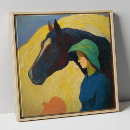 The Quiet Bond horse & rider canvas wall art in natural frame