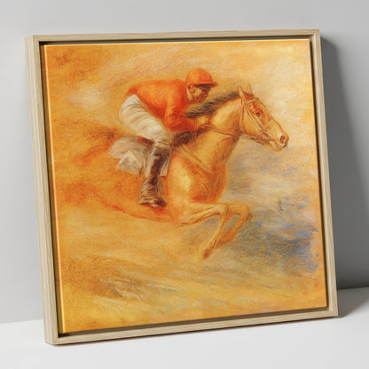 Flight Over Terracotta racing horse canvas wall art in natural frame