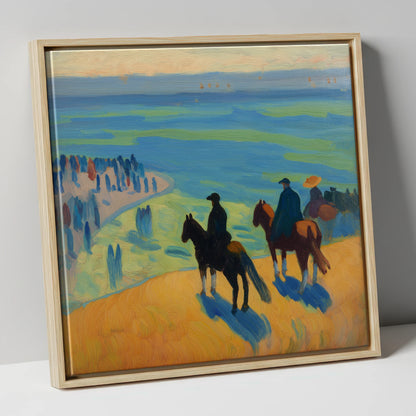 Coastal Vantage Point horse landscape canvas wall art in natural frame