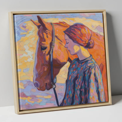 Radiant Connection horse & rider canvas wall art in natural frame