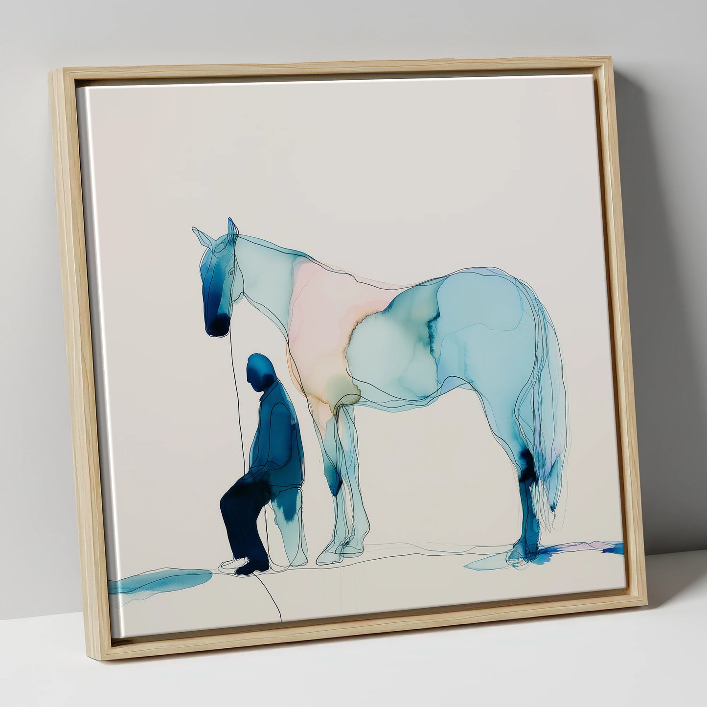 Fluid Companionship horse & rider canvas wall art in natural frame