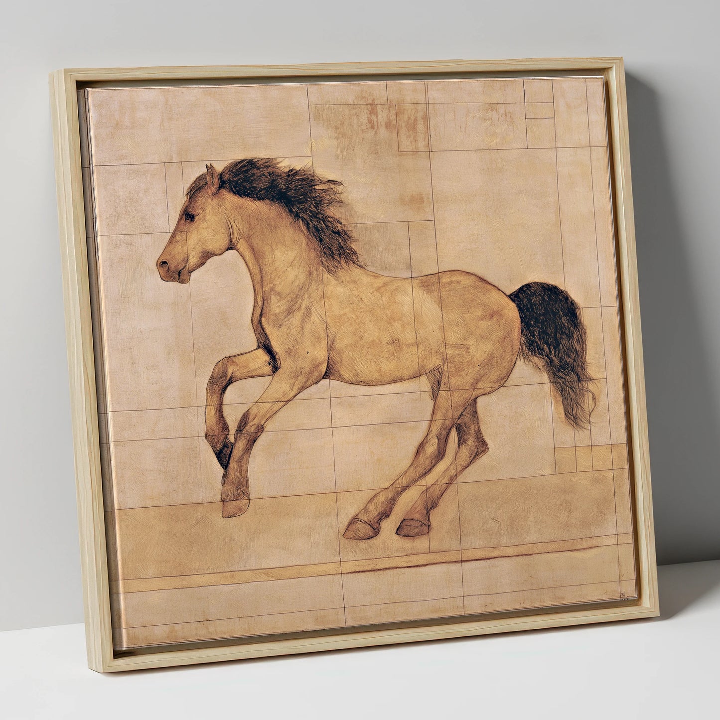 Classical Equine Study horse portrait canvas wall art in natural frame