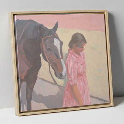 Walking in Step horse & rider canvas wall art in natural frame