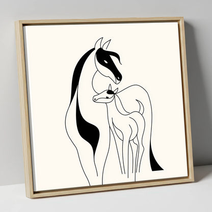 Tender Equine Silhouette mare & foal canvas wall art in natural frame