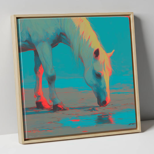 Electric Tide horse landscape canvas wall art in natural frame