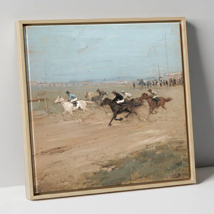 The Final Furlong racing horse canvas wall art in natural frame