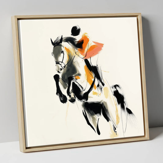 Amber Flight show jumping horse canvas wall art in natural frame