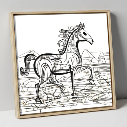 Coastline Contours beach horse canvas wall art in natural frame