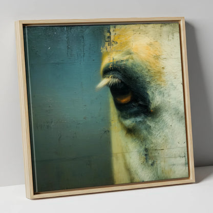 Ochre and Slate Gaze horse portrait canvas wall art in natural frame