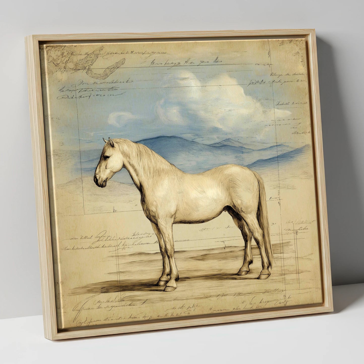 Classical Equine Study horse portrait canvas wall art in natural frame