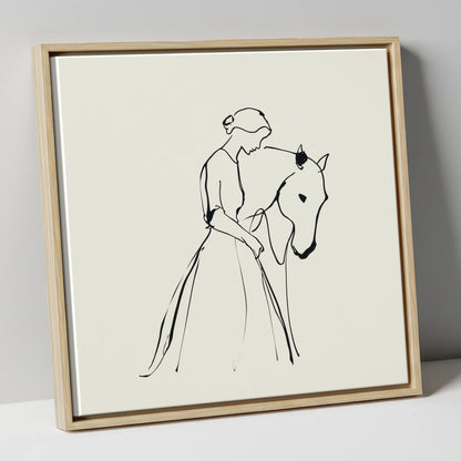 Elegant Connection horse & rider canvas wall art in natural frame