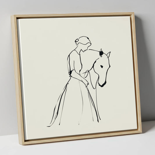 Elegant Connection horse & rider canvas wall art in natural frame