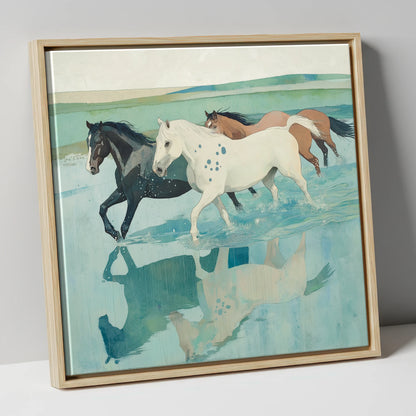 Tidal Canter wild horses canvas wall art in natural frame