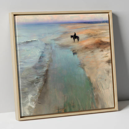 Coastal Solitude horse landscape canvas wall art in natural frame